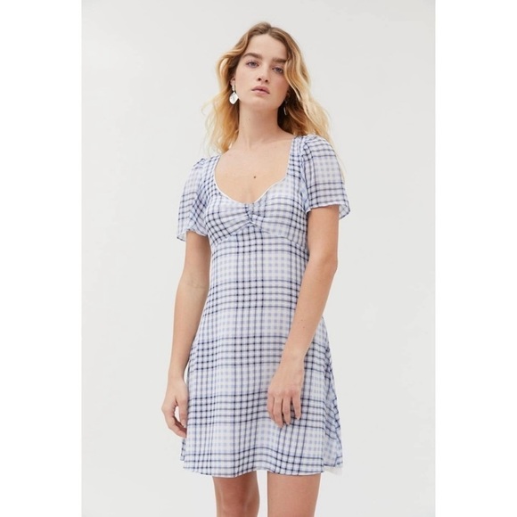 Urban Outfitters Gingham Spring Shower Chiffon Tie-Back Mini Dress - Picture 3 of 13